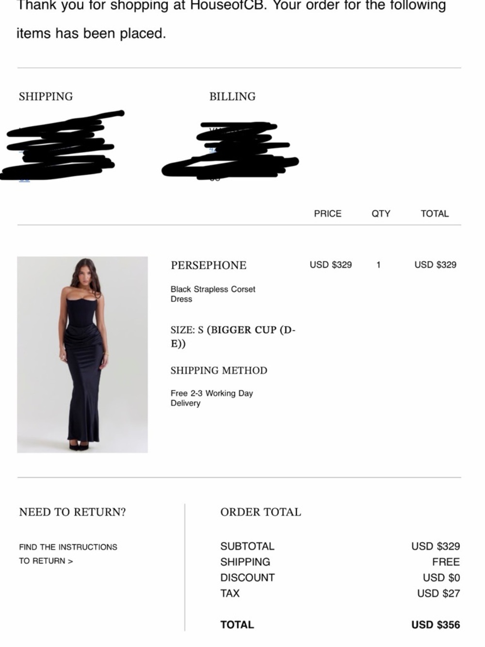 House of CB Black Strapless Corset Gown